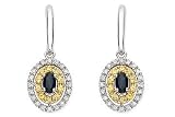 1 1/4 Carat Yellow and Blue Sapphire & Diamond 14K White Gold Earrings