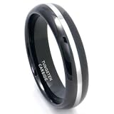 Black Tungsten Carbide 6mm Dome Two Tone Wedding Band Ring Size 7-14