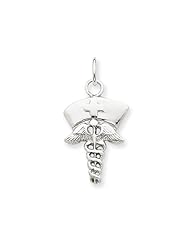 Nurses Cap and Caduceus Charm Pendant in 14 Karat White Gold