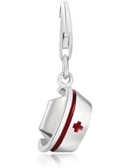 Sterling Silver Nurse Hat with Red Cross Charm