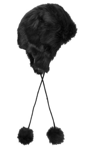 Capelli New York Allover Faux Fur Earflap Hat With Cord & Pom Detail Jet Black