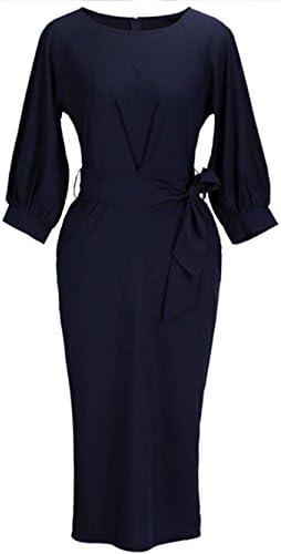 Karoline Royal Blue Round Neck Three-quarter Sleeve Women's Day Dress (Medium, Royal Blue)