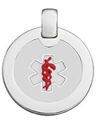 Silver White & Red Enamel Round Medical Pendant