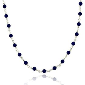 Sterling Silver .925 Genuine Lapis Stone Bead Link Necklace by Lapis