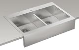 Kohler K-3944-1-NA Single Hole Stainless Steel Sink with Shortened Apron-Front for 36-Inch Cabinet Vault Top-Mount Double Basin, Stainless Steel