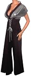 FUNFASH BLACK SILVER CORSET FLARE GAUCHO PANTS JUMPSUIT Plus Size Made in USA