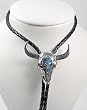 Turquoise Polished Pewter Longhorn Skull Bolo Tie