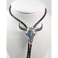 Turquoise Polished Pewter Longhorn Skull Bolo Tie