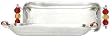 Aluminum Large Rectangle Dish with Ruby Red and Gold Glass Bead Handles 16 1/2" x 5 1/2" x 1 3/4"