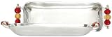 Aluminum Large Rectangle Dish with Ruby Red and Gold Glass Bead Handles 16 1/2" x 5 1/2" x 1 3/4"