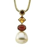 14K White or Yellow Gold Paspaley South Sea Cultured Pearl, Citrine and Garnet Pendant