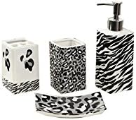 Indecor Home CS11-1296-BW 4 Piece Ceramic Winter Safari Bath Set