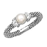 Rhodium Plated Oxidized Band/Cultured Freshwater Pearl Ring