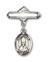 Sterling Silver Baby Badge with St. Anselm of Canterbury Charm and Polished Badge Pin