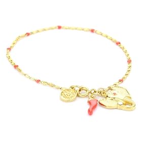 Blee Inara Elephant and Italian Horn Coral 18k Gold Plated En