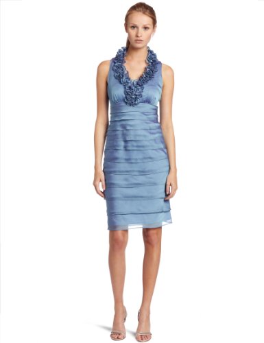 London Times Womens Slvls Ruffle Neck Shutter,Blue Magic,4