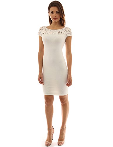 PattyBoutik Women's Boat Neck Crochet Inset Knit Dress