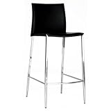 Baxton Studio 41-1/2-Inch-Tall Leather Barstool, Set of 2, Black and Chrome ....
