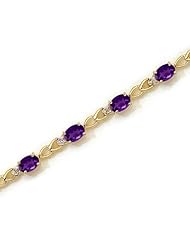 14K Yellow Gold Oval Amethyst and Diamond Bracelet
