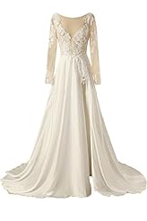 Jeweled Open-Back Slit Lace Charmeuse/Tulle Long Sleeves Evening Dress/Party Dress/Wedding Dress  with a Brush/Sweep Train 