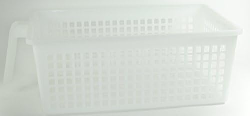Pantry Organizer Large White Basket with Handle - Space Saving Home, Kitchen, Office, Garage Storage Bin with Handle for Easy Pull Clean Solution