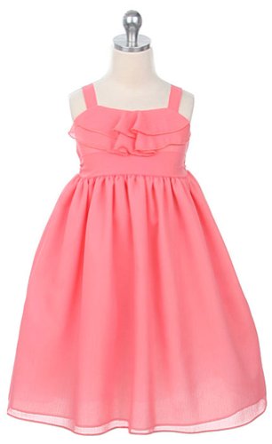 New Ruffle Chiffon Dress ~ sz 2 to 14 Girls ~ Choice of Coral, Yellow or Aqua