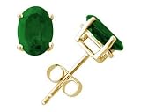 All-Natural Genuine 5x3 mm, Oval Emerald earrings set in 14k Yellow gold