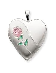 Genuine .925 Sterling Silver 20mm Satin, Enameled, D/C Floral Heart Locket. 100% Satisfaction Guaranteed.
