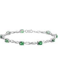 Created Emerald Infinity Bracelet with Diamonds 1.90 Carat (ctw) in Sterling Silver