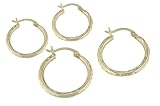 14K Yellow Gold Hoop Earrings, Set of Two Pair