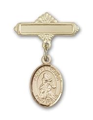 14K Gold Baby Badge with St. Isaiah Charm and Polished Badge Pin