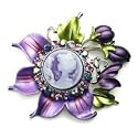 Purple Austrian Rhinestone Tulip Flower Lady Cameo Silver-Tone Brooch Pin