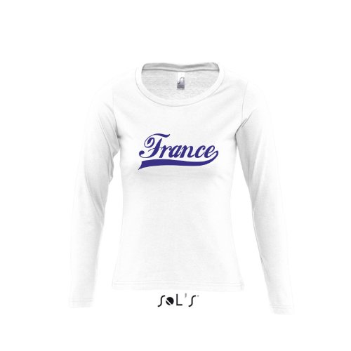 Frankreich Oldschool France LÄNDERSHIRT EM / WM FAN Trikot – Damen Langarm Longsleeve T-Shirt S-XL , White – blau , L