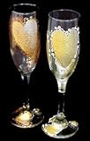 Bride's Heirloom & Groom's Remembrance Design - Hand Painted -Set of 2 Toasting Flutes