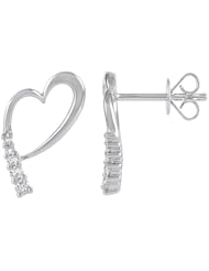 14K White Gold 0.11ct Elongated Heart Prong Diamond Stud Post Back Earrings