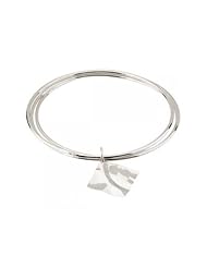 Triple Bangle Bracelet with Wavy Square Charm