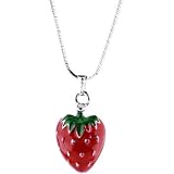 Silver RED STRAWBERRY Pendant Necklace