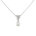 Sterling Silver Cable Chain on Swirl 9-9.5mm White Freshwater Cultured Drop Pearl & 19/100 cttw White Topaz Necklace,17+1"