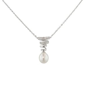 Sterling Silver Cable Chain on Swirl 9-9.5mm White Freshwater Cultured Drop... by