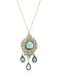 Dana Kellin Dark Green Quartz Necklace with Three Briolette Tear Drop Pendant Necklace