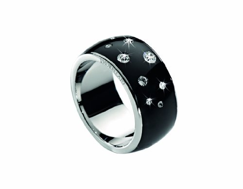 Morellato Love Rings Women’s Wide Ring – Stainless Steel, Black Enamel & White Crystals – Size Q – SNA02018