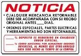 NOTICIA CUALQUIER MERCANCIA RETORNABLE 14x20 Heavy Duty Plastic Sign