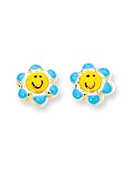 Kids 14K Gold Flower Enamel Stud Earrings