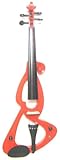 Full Size 4/4 Electric Violin with Headphones, Case, Accessories - Red (Includes eLessons, Free Mini Rubber Guitar & Pick)