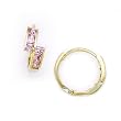 14K Yellow Gold Pink CZ Square Huggy Earrings