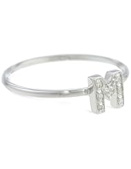 18k White Gold "M" Diamond Initial Ring, Size 7