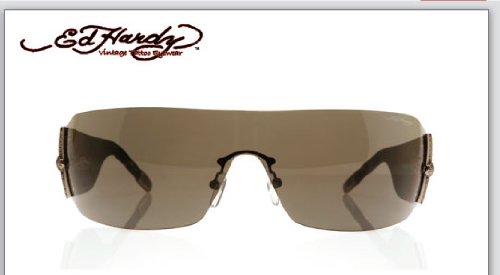 ED HARDY EHS 010 WOLF BLACK FRAME GREY LENS RIMLESS SHIELD SUNGLASSES