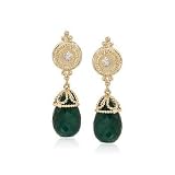 24.00ct t.w. Emerald Earrings, Diamond Accents In 14kt Yellow Gold