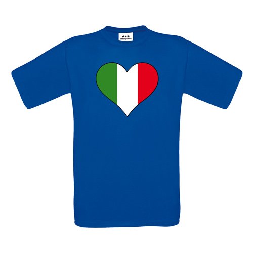 Italia Kids – Kinder T-Shirt – Fahne in Herzform Grün-Weiß-Rot – Textil royalblue / Motiv farbig Gr. 122/128
