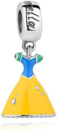 Sterling Silver Snow White'S Dress Yellow Skirt Dangle Fairytale Pendant Seed Beads Jewelry Charm For Most 3mm Charm Bracelets CS159